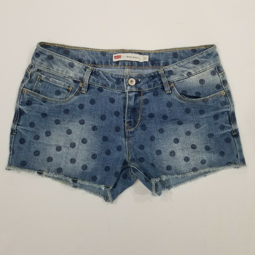Levis Polka Dot Print Frayed Hem Denim Jeans Shorts Shorty Women's Juniors 11